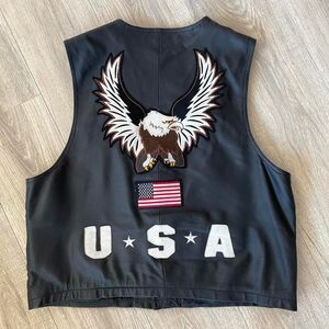 Vintage Leather USA American Flag Eagle Vest Biker Motorcycle Bikercore Motochic
